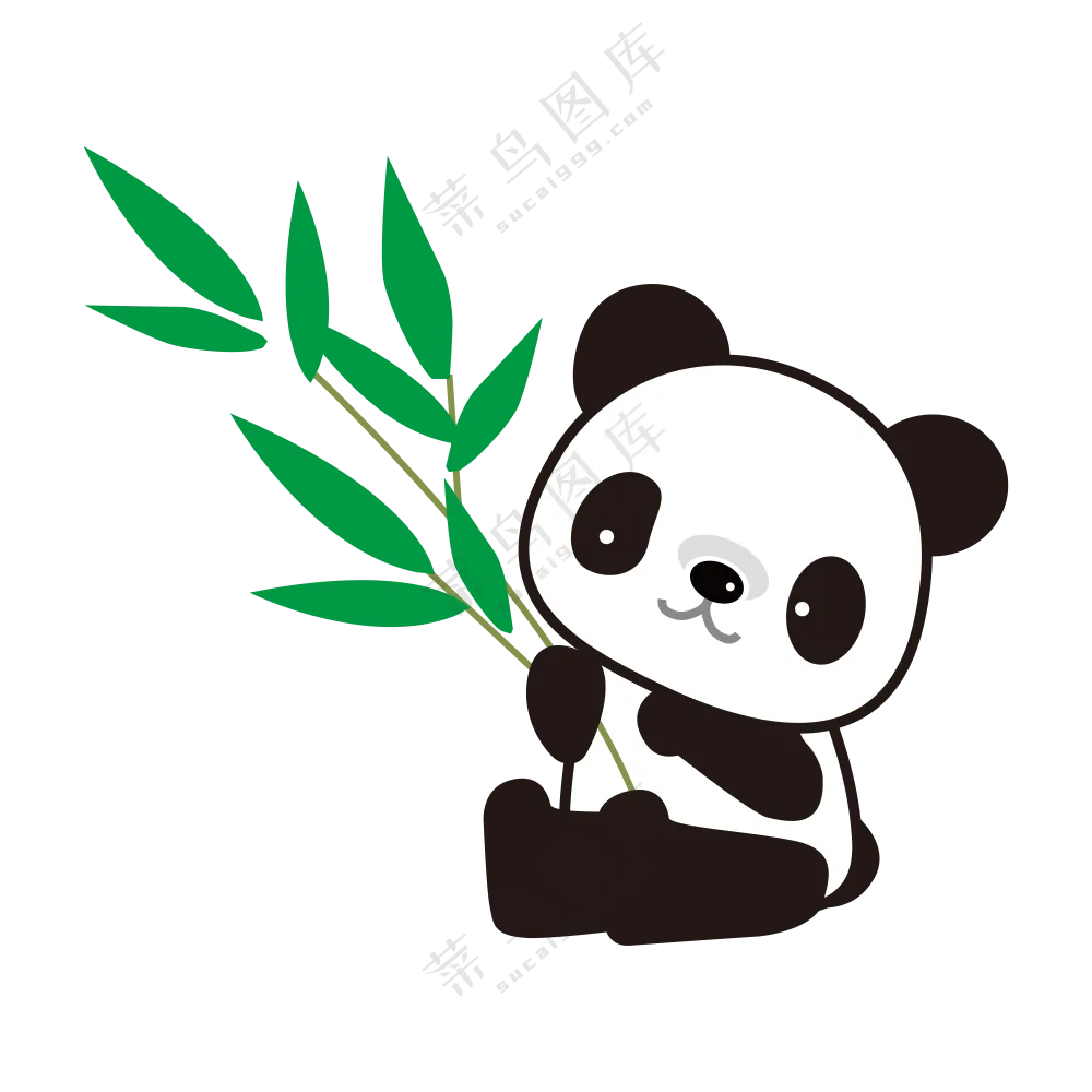 拿着竹叶的大熊猫插画创意免抠图片
