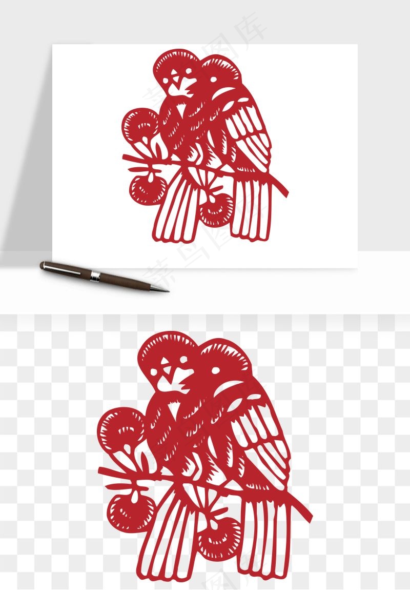 传统花鸟动物剪纸png免抠