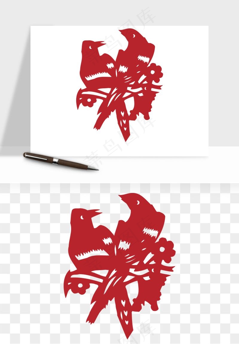传统花鸟动物剪纸png免抠