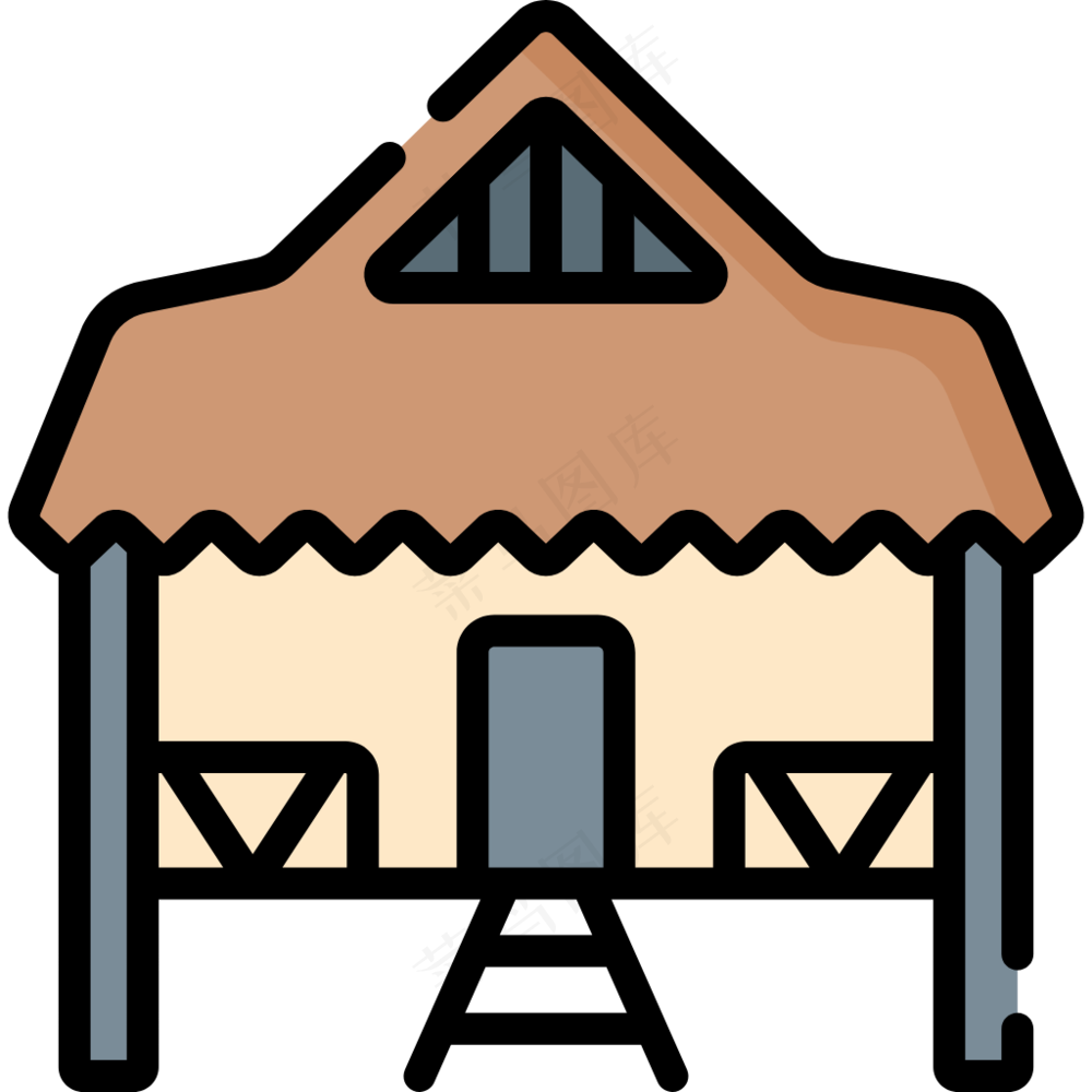 小屋棚 hut  线性彩色图标