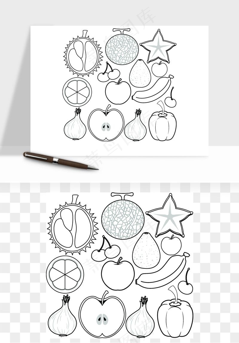 手绘线描水果蔬菜矢量