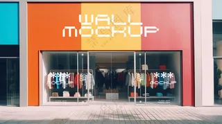 商场超市外墙门店门头招牌贴图海报店铺店招橱窗logo样机-07