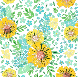 线描效果黄花绿叶图案免抠图片素材