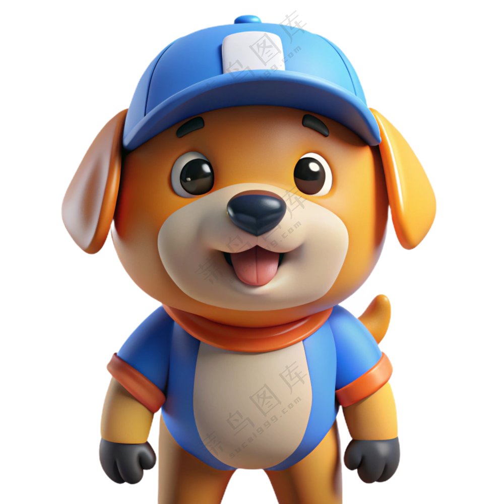 立体3D人物戴帽子小狗 免扣素材 PNG 透明背景2