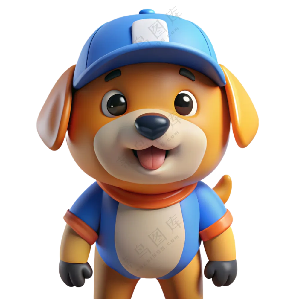 立体3D人物戴帽子小狗 免扣素材 PNG 透明背景2