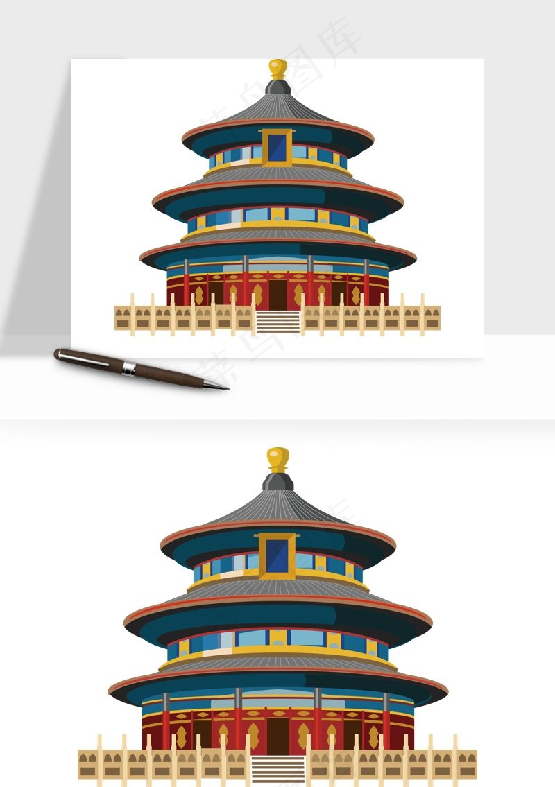 国潮风古建筑古楼古塔鼓楼ai,png免抠图