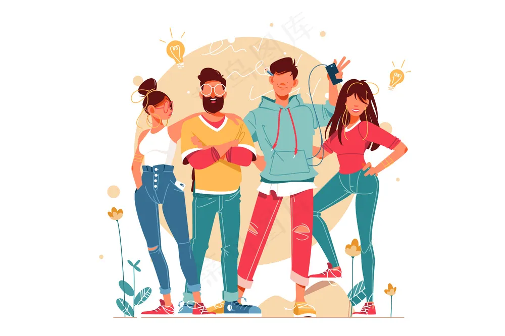 团队team团结合影 彩色扁平插画