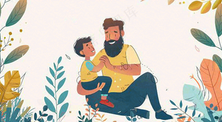 父亲节爸爸和孩子互动温馨卡通插画背景