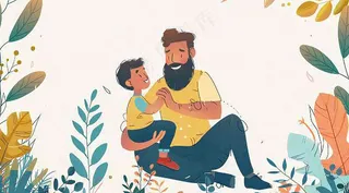 父亲节爸爸和孩子互动温馨卡通插画背景