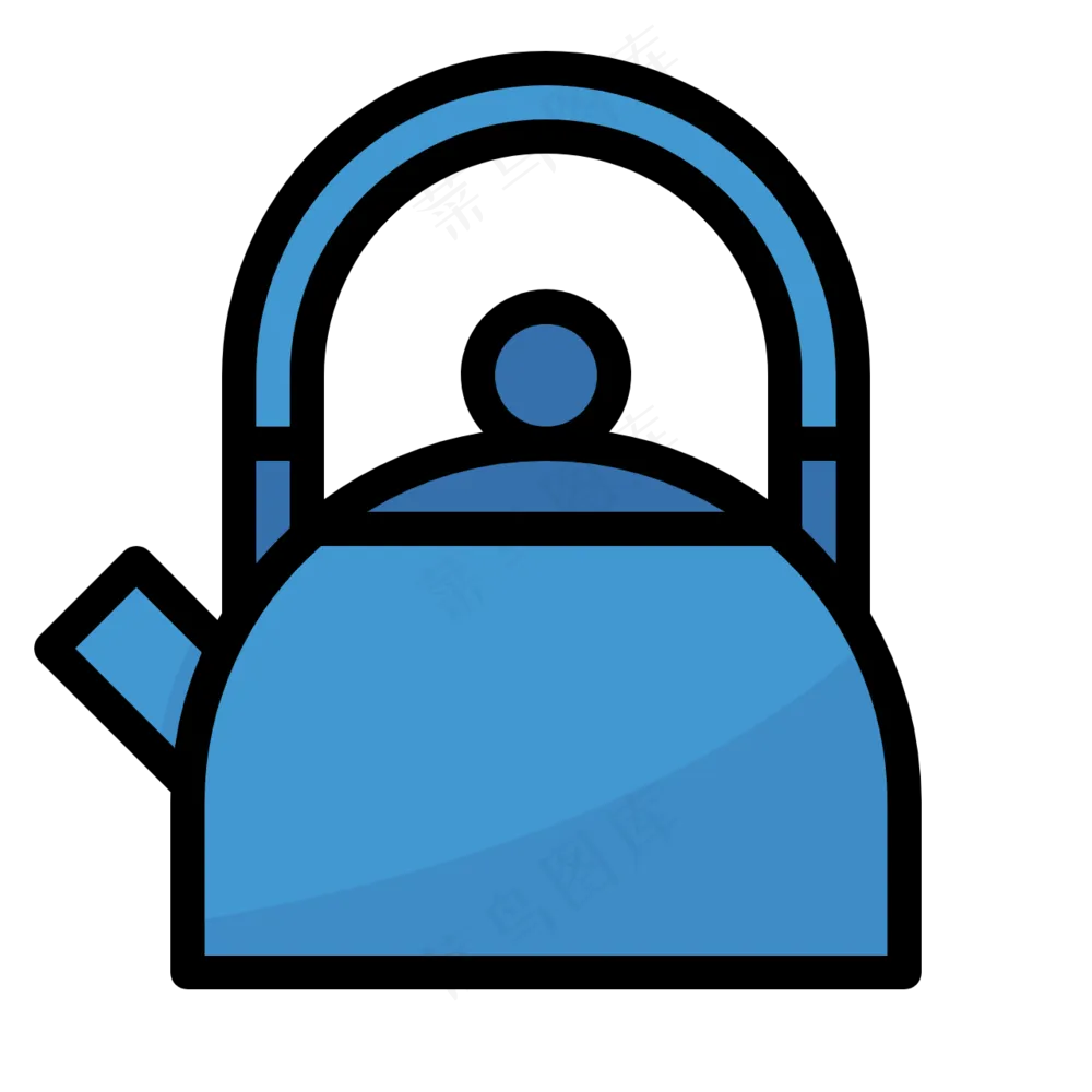 蓝色烧水壶 炊具 线性彩色图标