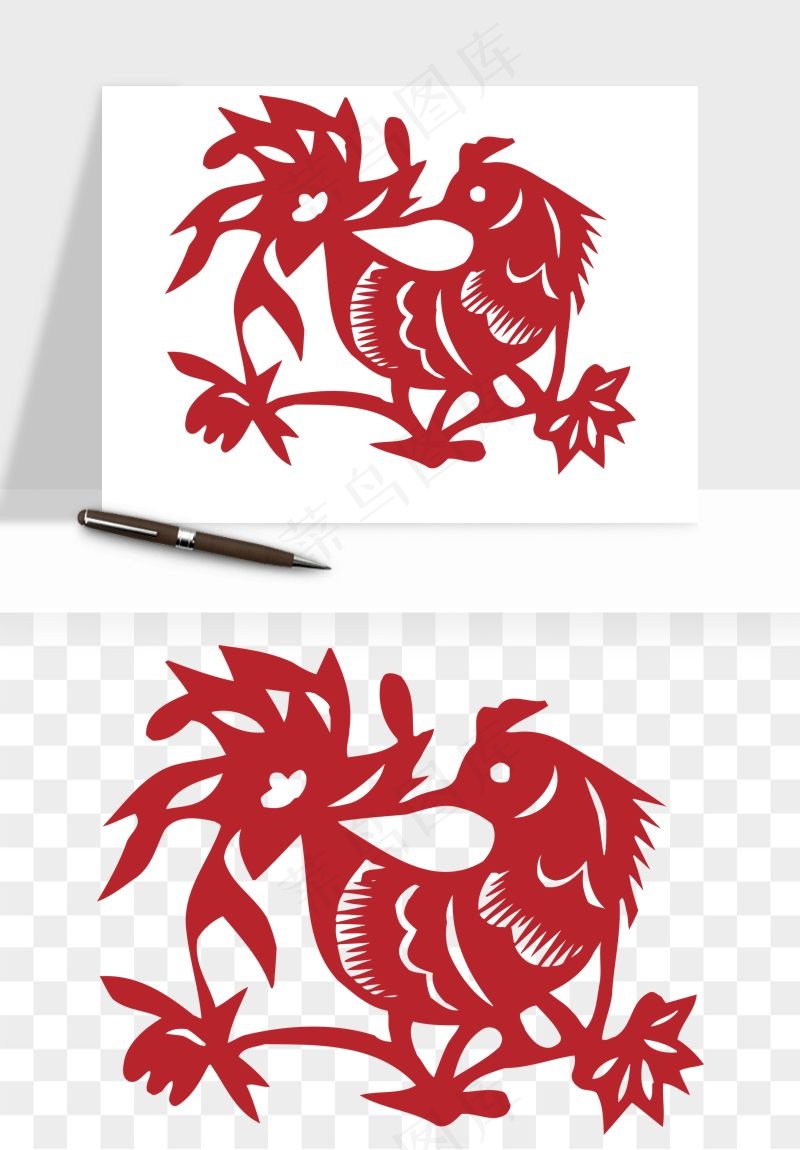 传统花鸟动物剪纸png免抠