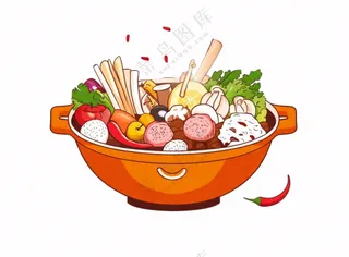 清汤砂锅麻辣烫菌菇美食插画免抠