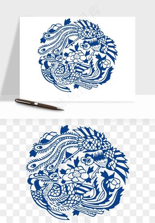 青花瓷花纹花卉图案png免抠