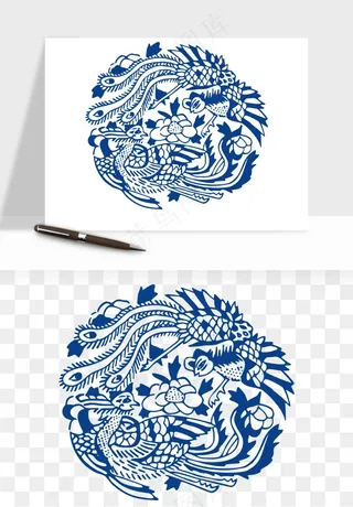 青花瓷花纹花卉图案png免抠