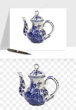 白瓷陶瓷茶壶png免抠