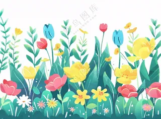 植物花朵花丛绿叶卡通插画免抠