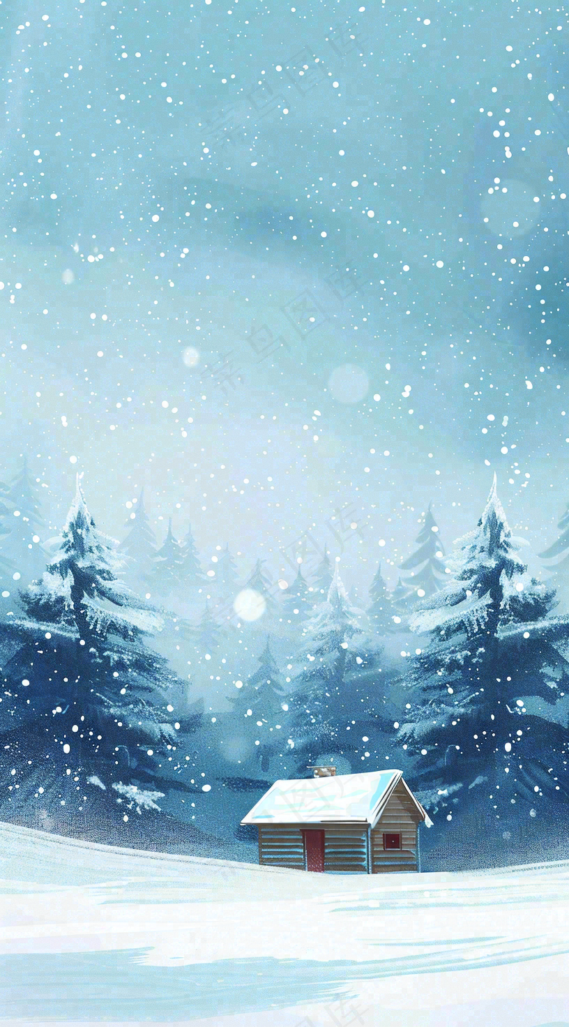 冬天白雪覆盖寒冷唯美雪景大寒插画背景