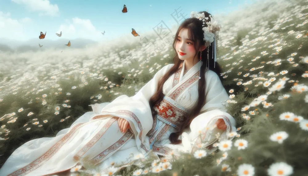 花海蝴蝶纷飞古风美女