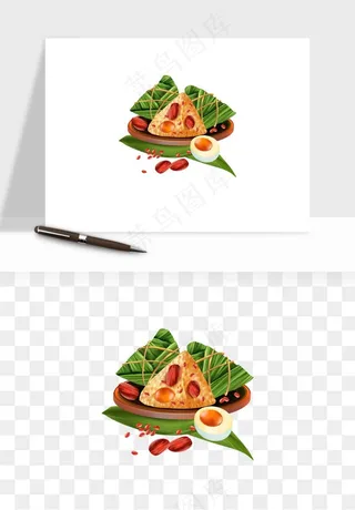 国潮粽子手绘肉粽png免抠