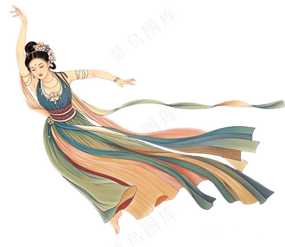 免抠中国风古风工笔画飞天舞蹈人物