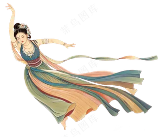 免抠中国风古风工笔画飞天舞蹈人物