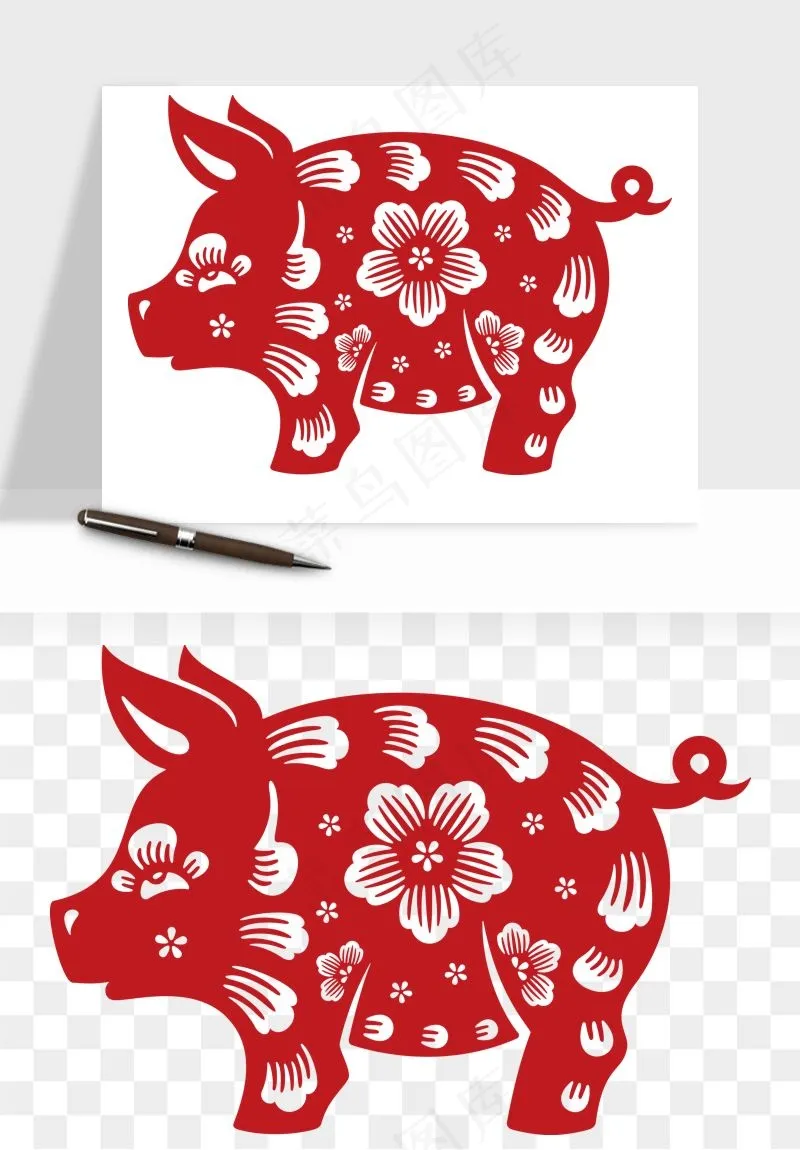 十二生肖剪纸中式纹样图案png免抠