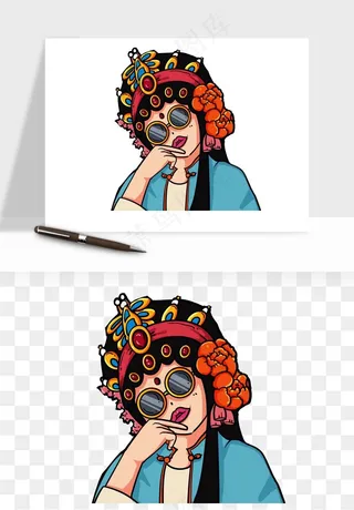 手绘国潮女性人物插画png免抠