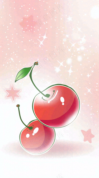 粉色樱桃水果梦幻唯美弥散风插画背景