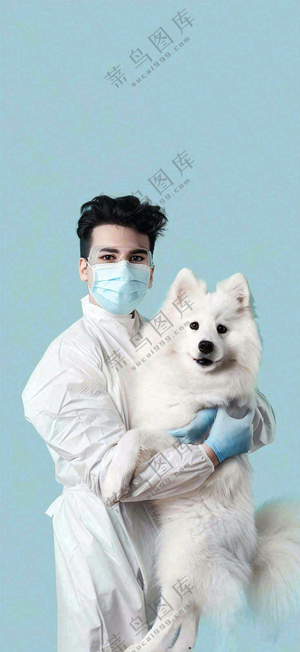 萌宠宠物医院医生抱着狗狗摄影图背景