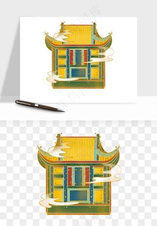 国潮风古建筑古楼古塔鼓楼psd,png免抠图
