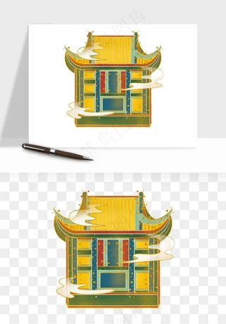 国潮风古建筑古楼古塔鼓楼psd,png免抠图