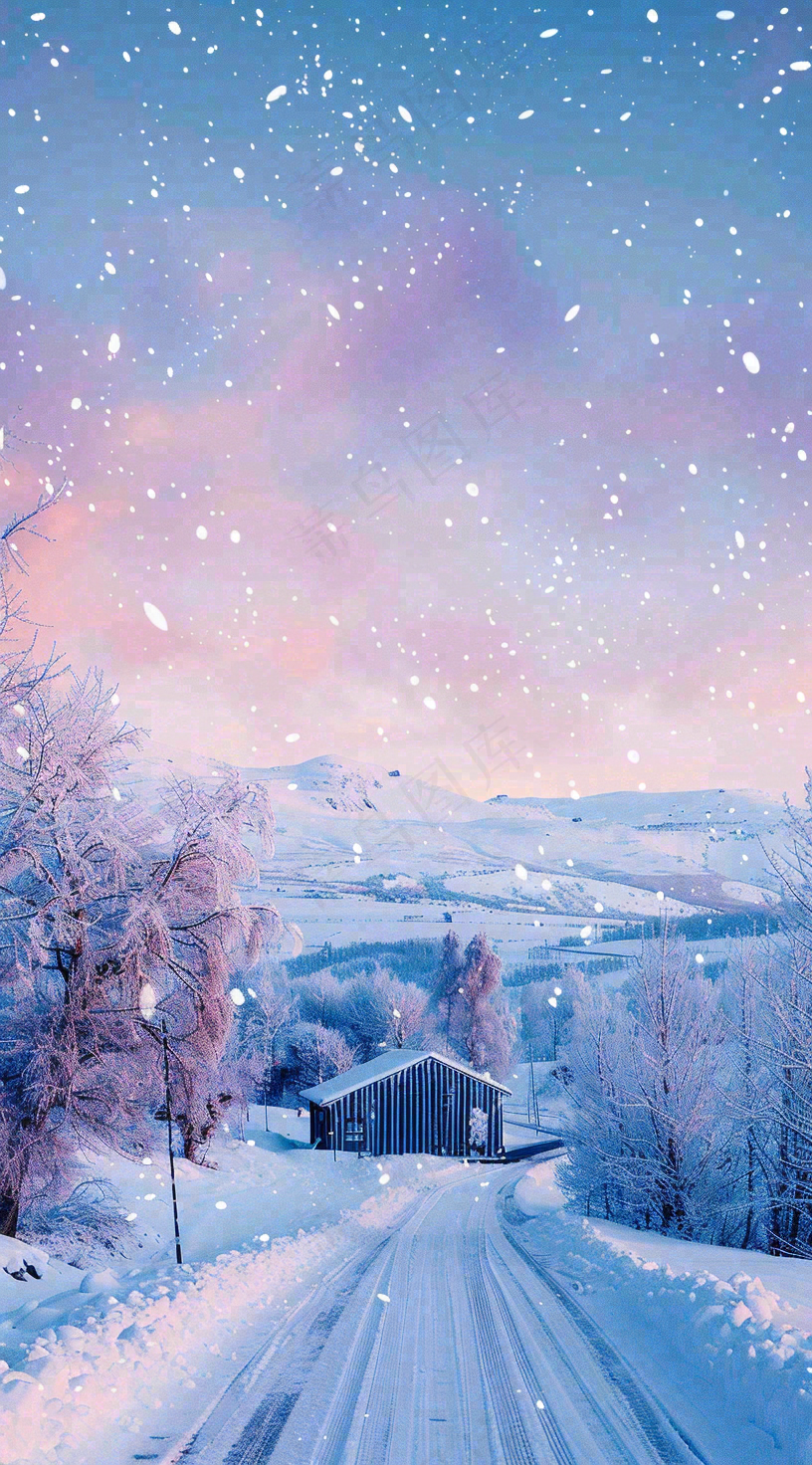 冬天白雪覆盖寒冷唯美雪景小寒插画背景