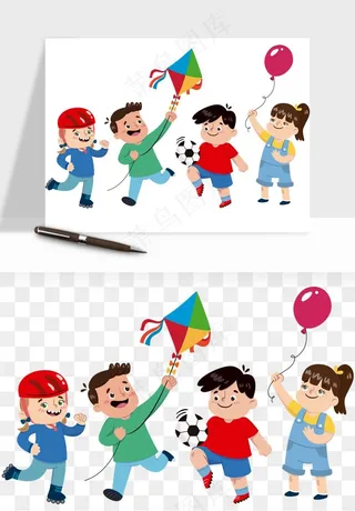 手绘儿童小孩玩耍png免抠