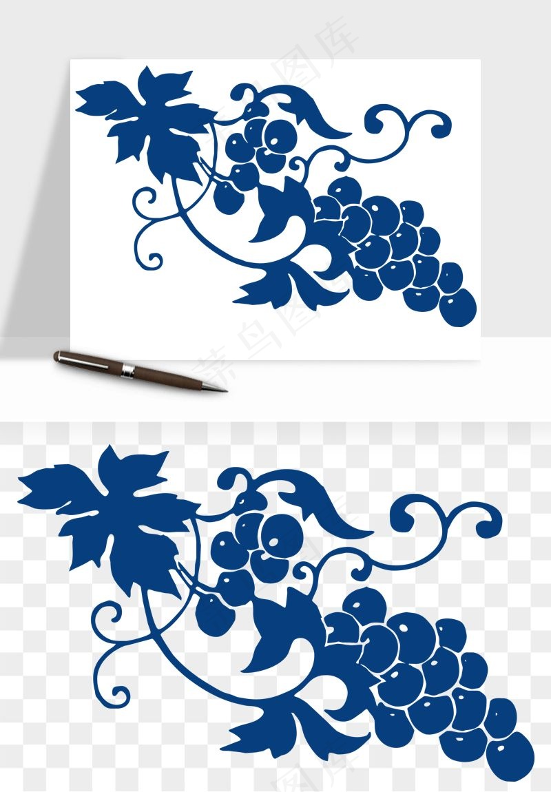 青花瓷花纹花卉图案png免抠