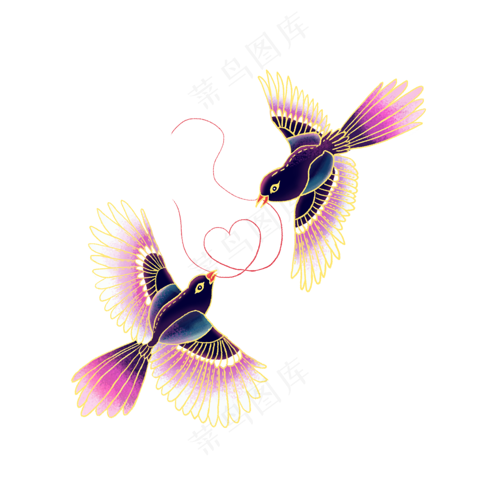 卡通漫画喜鹊比翼鸟