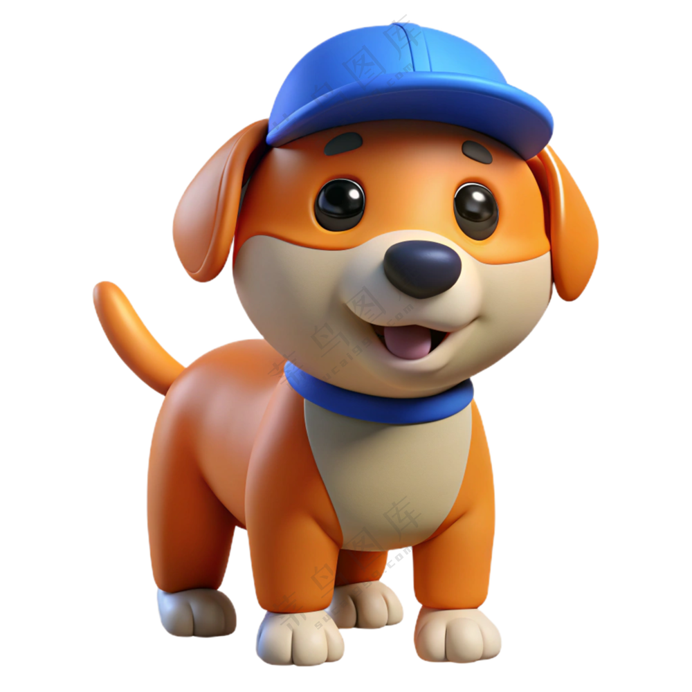 立体3D人物戴帽子小狗 免扣素材 PNG 透明背景