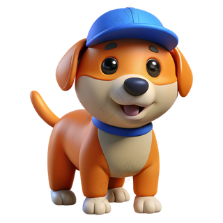 立体3D人物戴帽子小狗 免扣素材 PNG 透明背景