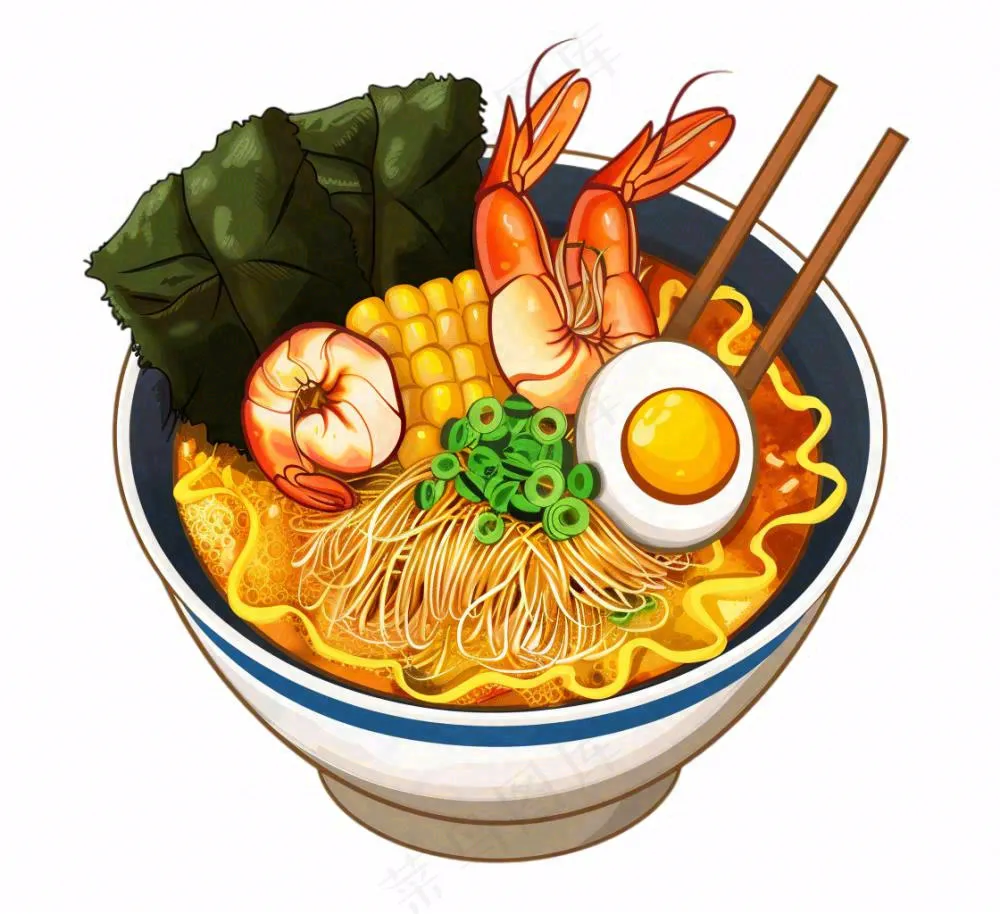 海鲜面美食卡通插画免抠