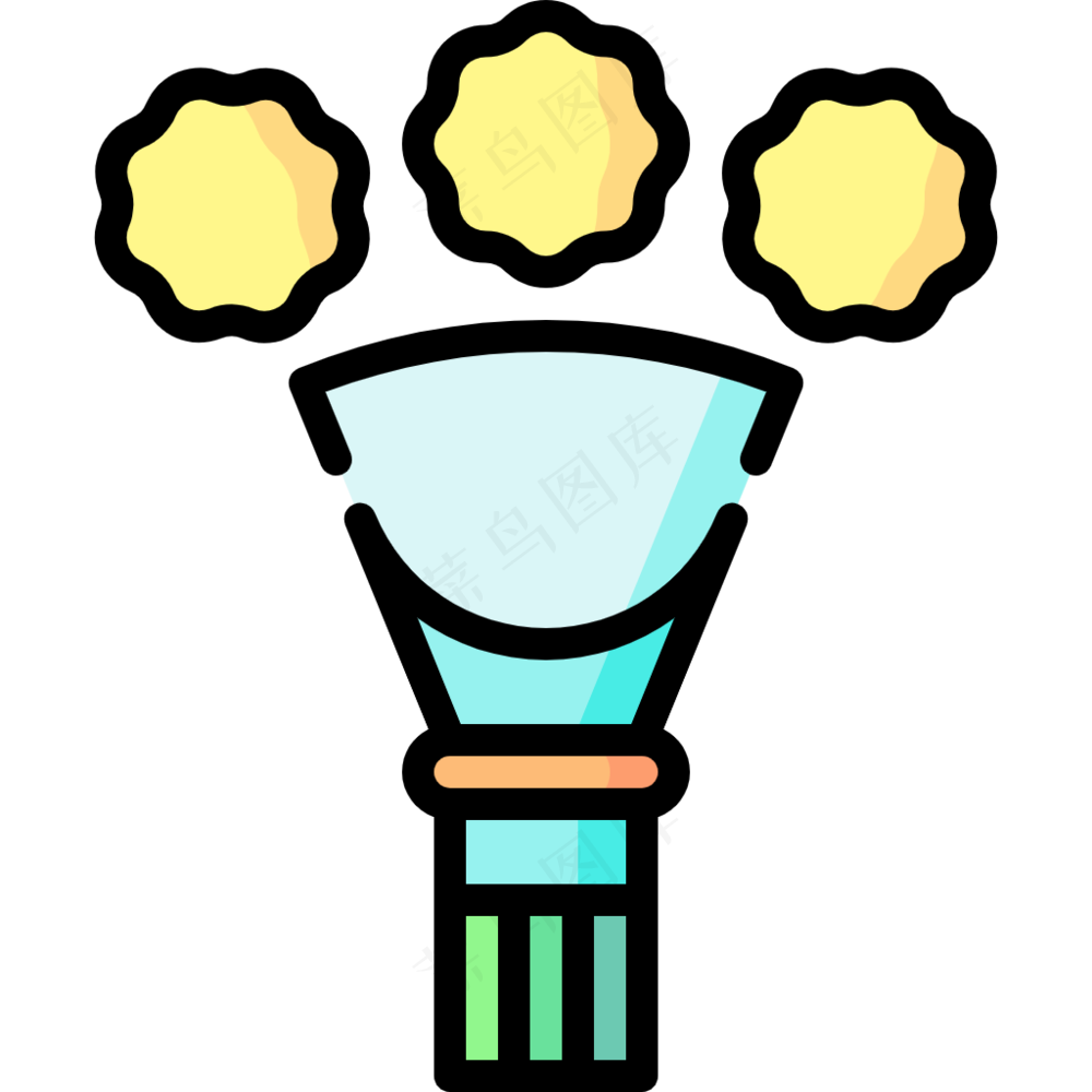 黄色纸扎花束 线性彩色花卉图标