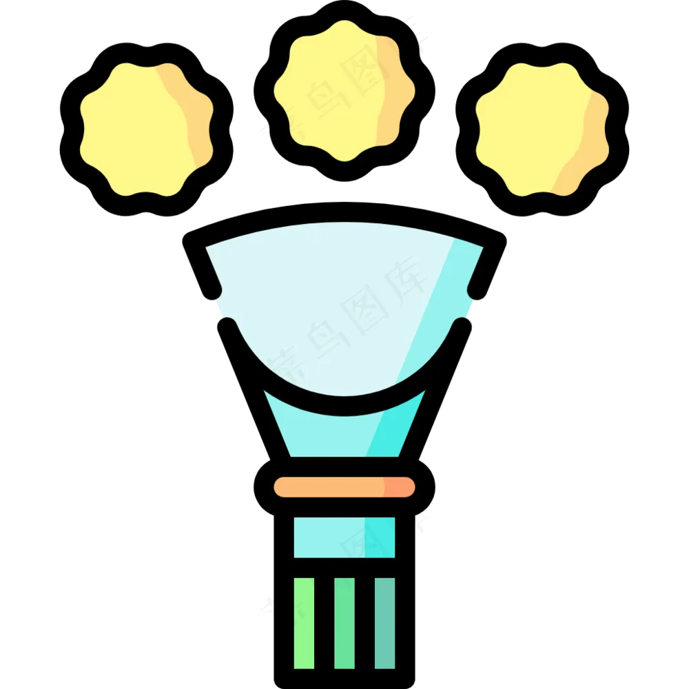 黄色纸扎花束 线性彩色花卉图标