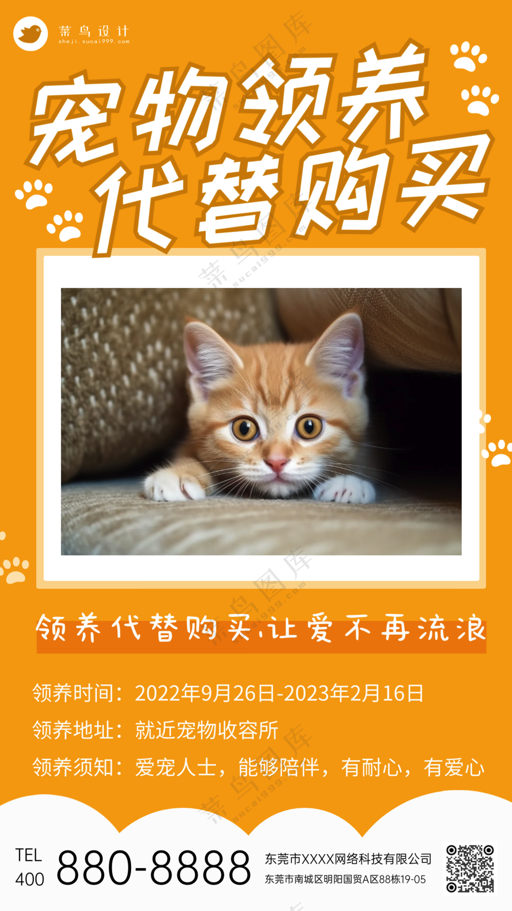 萌宠宠物寄养领养手机海报