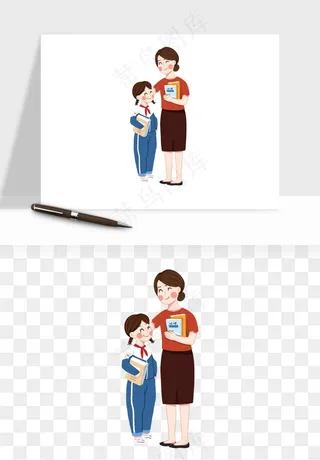手绘教师节老师学生png免抠
