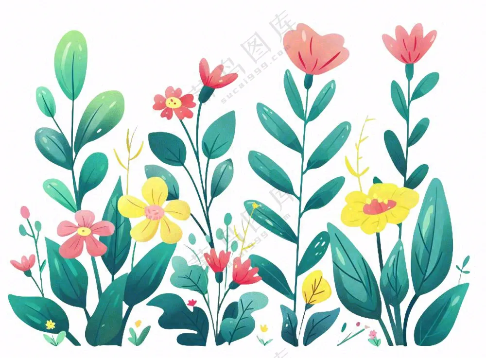 植物花朵花丛绿叶卡通插画免抠