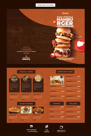 汉堡美食菜单折页啤酒炸鸡单页餐牌海报