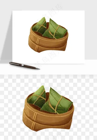 国潮粽子手绘肉粽png免抠