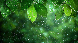 春天雨水森林植物的雨滴谷雨摄影图