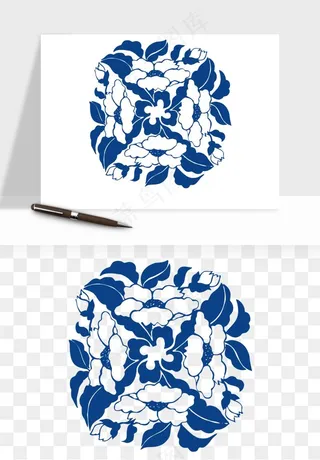 青花瓷花纹花卉图案png免抠