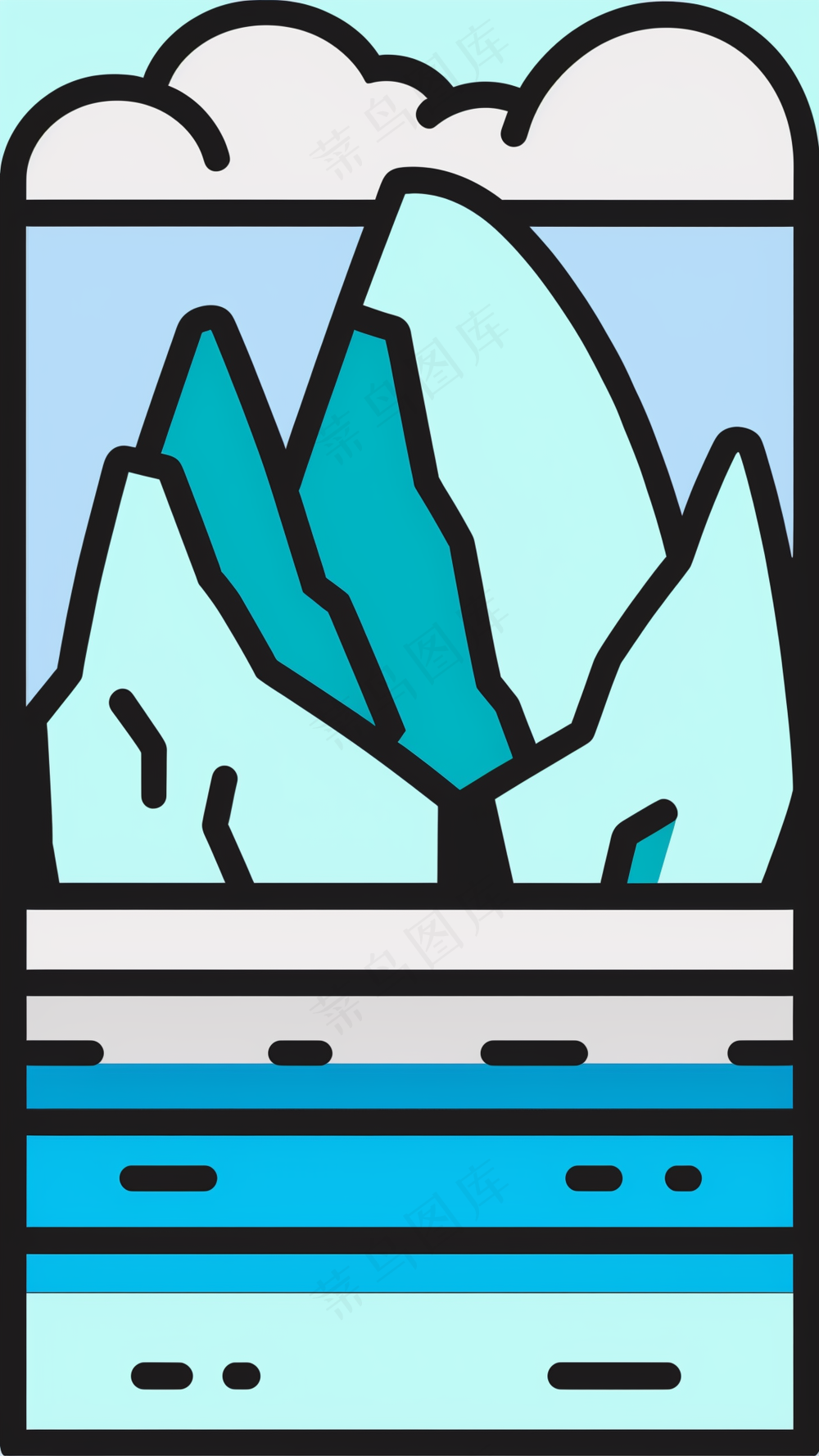 冰川 冰山 海洋 抽象粗线条简笔风景画
