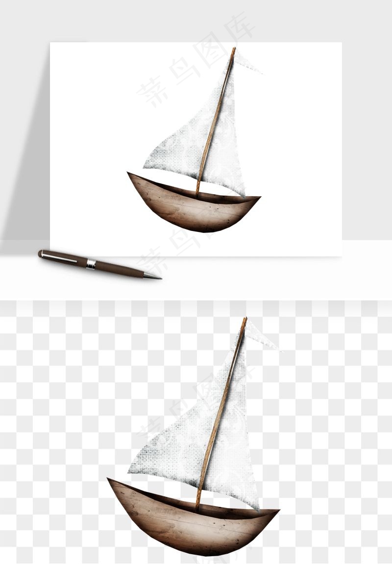 手绘航行帆船png免抠