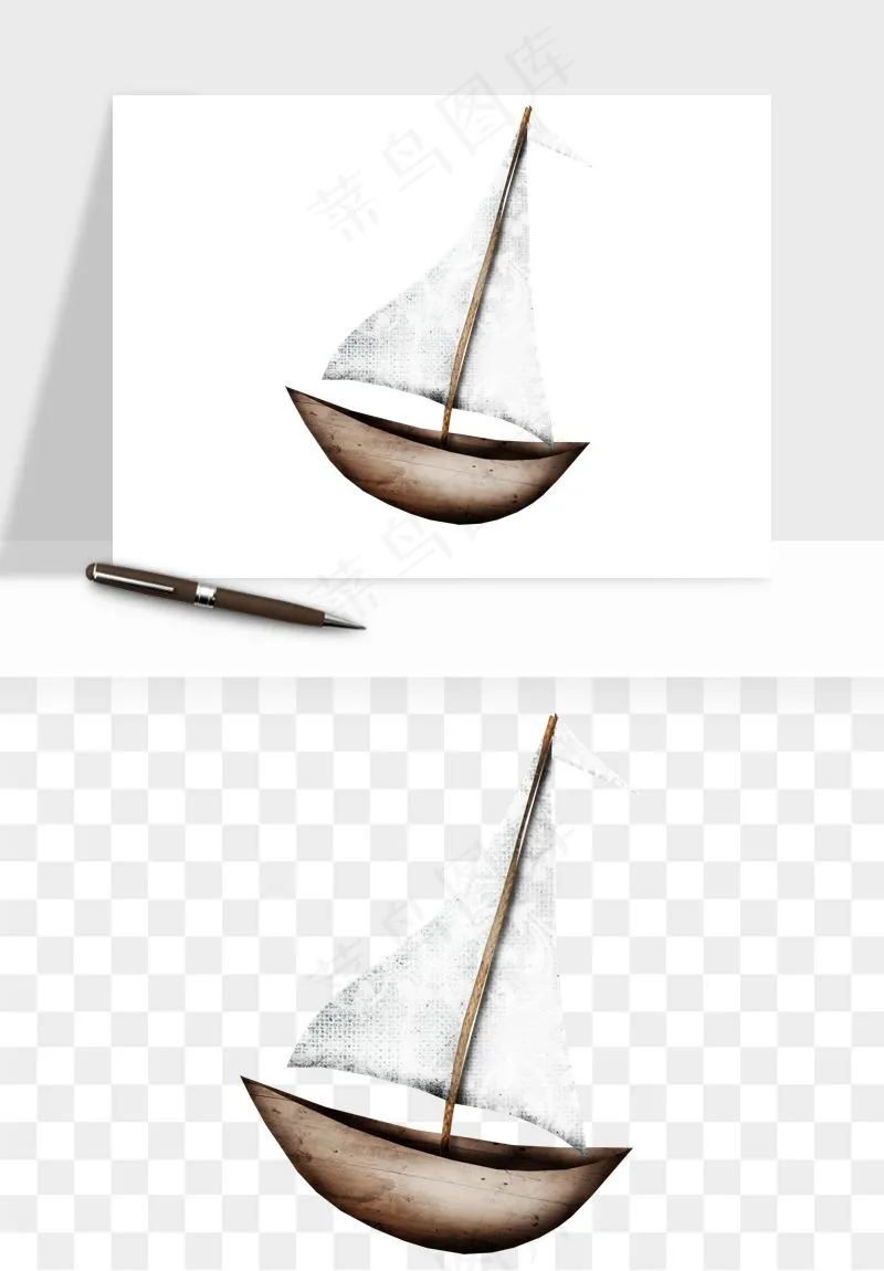 手绘航行帆船png免抠